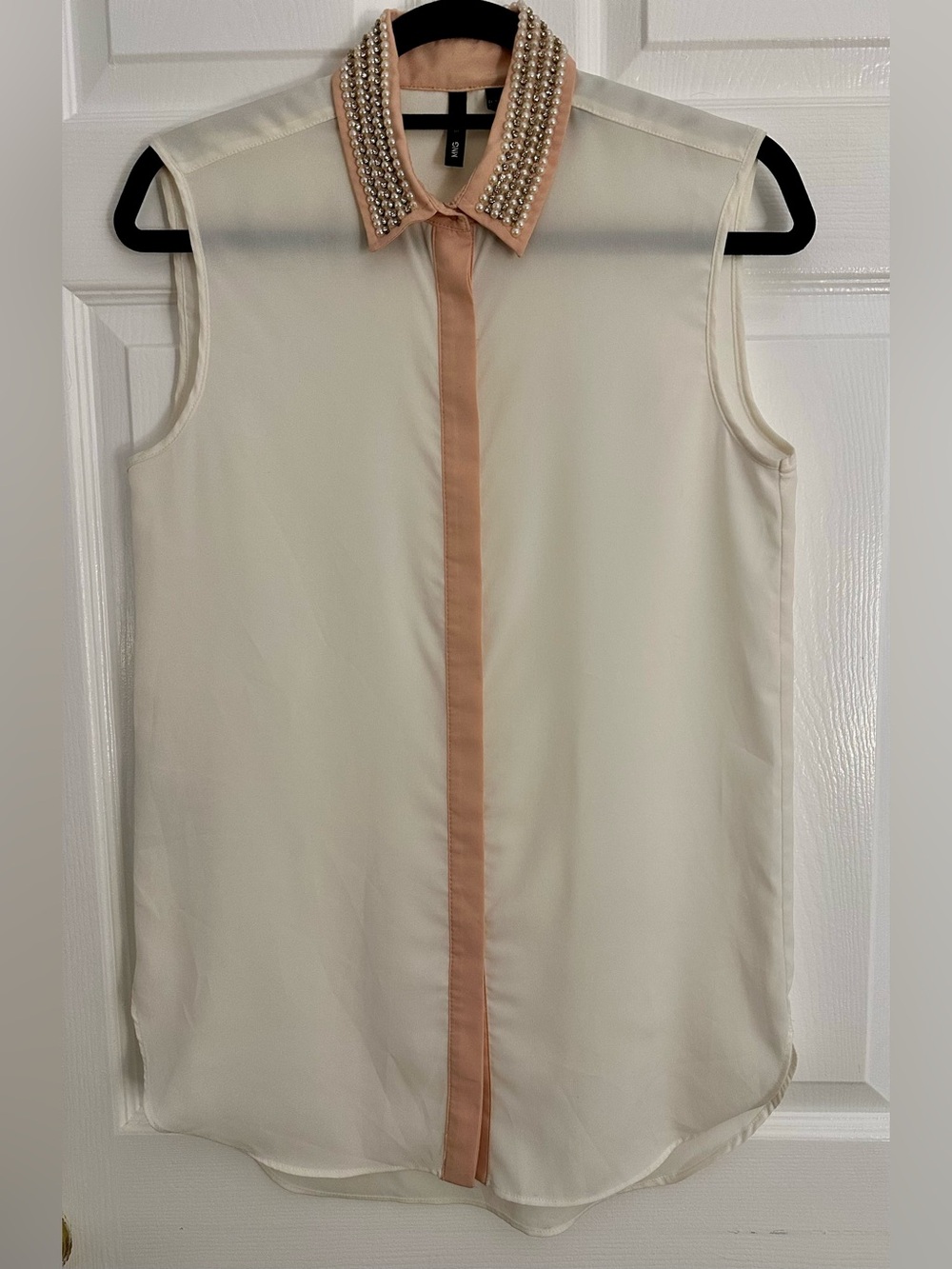 MNG Mango blouse with pearl and rhinestone trim collar